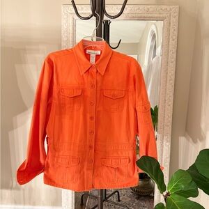 Jones New York sport orange jacket Safari cargo 100% cotton button front XL